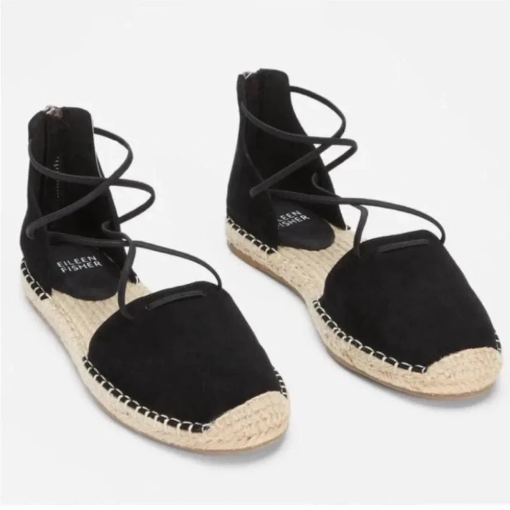 Eileen Fischer NWT Lee Flat Espadrille in Black Suede with back zipper. - Picture 1 of 11